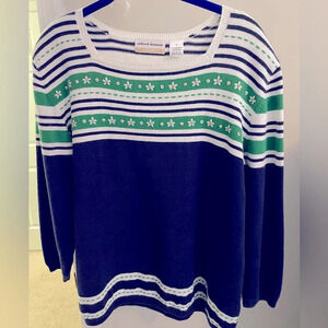 Alfred Dunner 1X vintage 3/4 sleeve sweater. 55 Ramie 45 cotton. Raised daisies